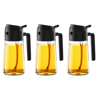 2-in-1 Oil Sprayer and Dispenser Bottle - 500ML for Kitchen, Cooking, BBQ, Air Fryer, Salad, Frying, Baking | Transparent
