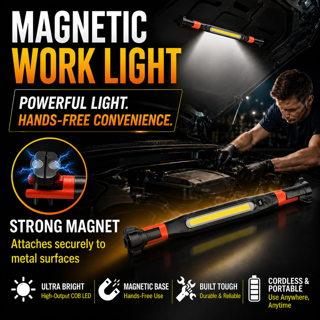 Professional Mechanic Work Light - Hands-Free Under Hood Auto Repair Lamp
