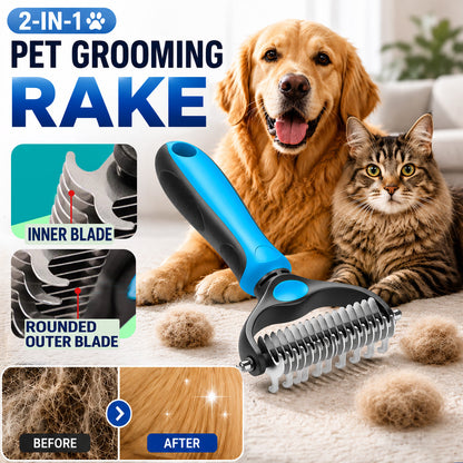 Aras™ Professional Double-Sided Pet Grooming Rake ✨ Undercoat Deshedding Tool for Dogs & Cats 🐶🐱