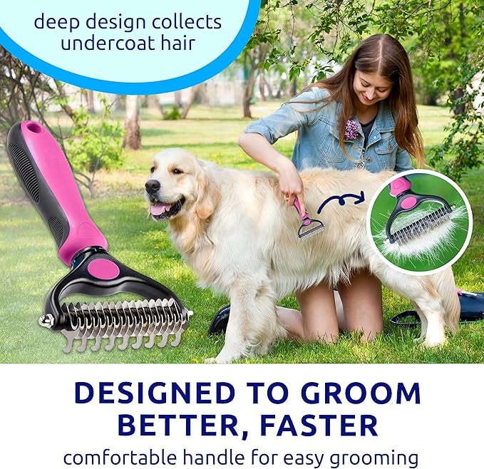 Aras™ Professional Double-Sided Pet Grooming Rake ✨ Undercoat Deshedding Tool for Dogs & Cats 🐶🐱