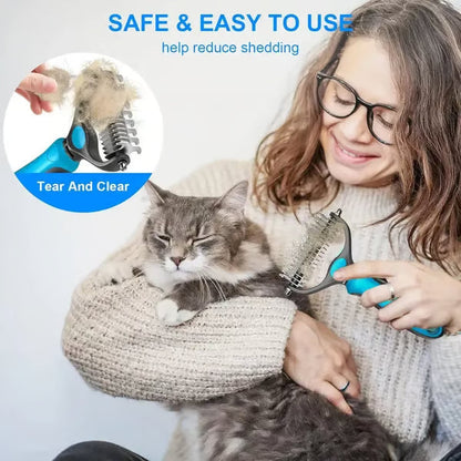Aras™ Professional Double-Sided Pet Grooming Rake ✨ Undercoat Deshedding Tool for Dogs & Cats 🐶🐱