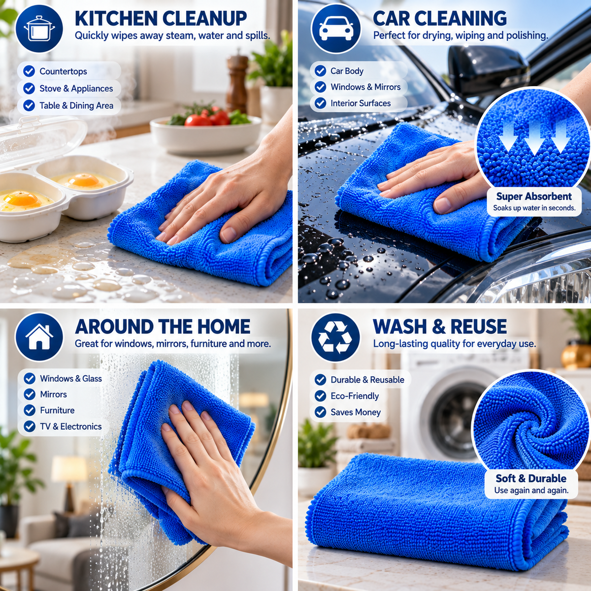 Multipurpose Microfiber Cloth - SIZE 30*30cm , multipurpose microfiber cleaning cloth - Reusable and Washable
