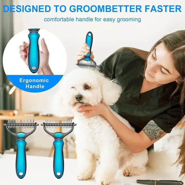 Aras™ Professional Double-Sided Pet Grooming Rake ✨ Undercoat Deshedding Tool for Dogs & Cats 🐶🐱
