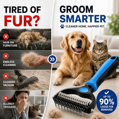 Aras™ Professional Double-Sided Pet Grooming Rake ✨ Undercoat Deshedding Tool for Dogs & Cats 🐶🐱