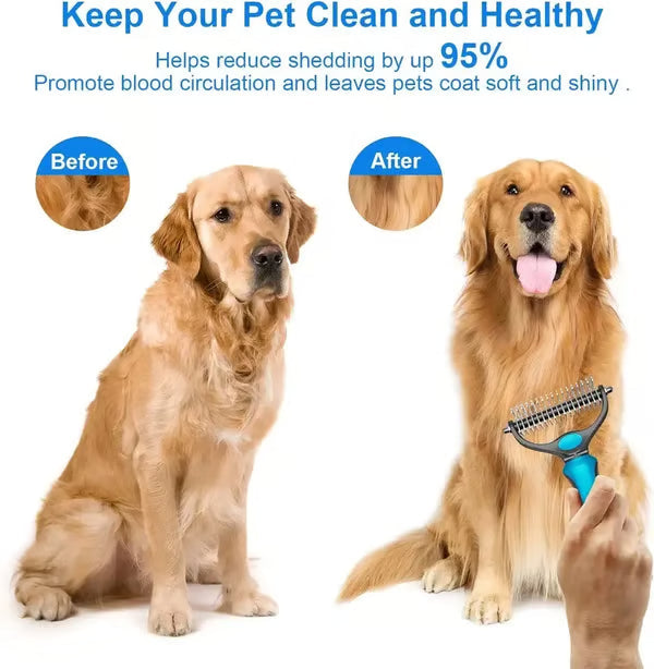 Aras™ Professional Double-Sided Pet Grooming Rake ✨ Undercoat Deshedding Tool for Dogs & Cats 🐶🐱