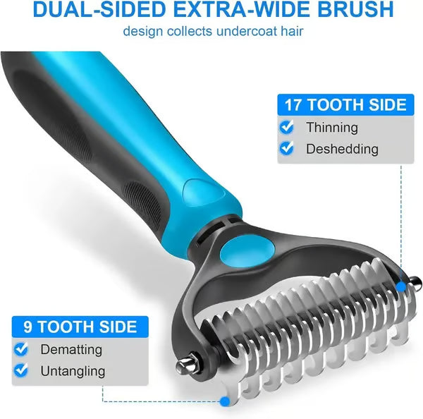 Aras™ Professional Double-Sided Pet Grooming Rake ✨ Undercoat Deshedding Tool for Dogs & Cats 🐶🐱