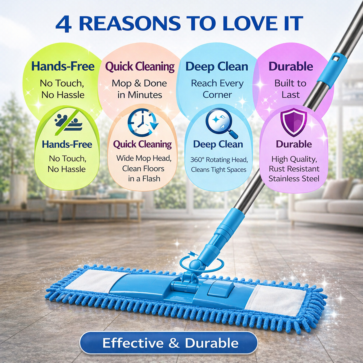 Aras™ Detachable Coral Fleece Flat Mop with Stainless Steel Handle