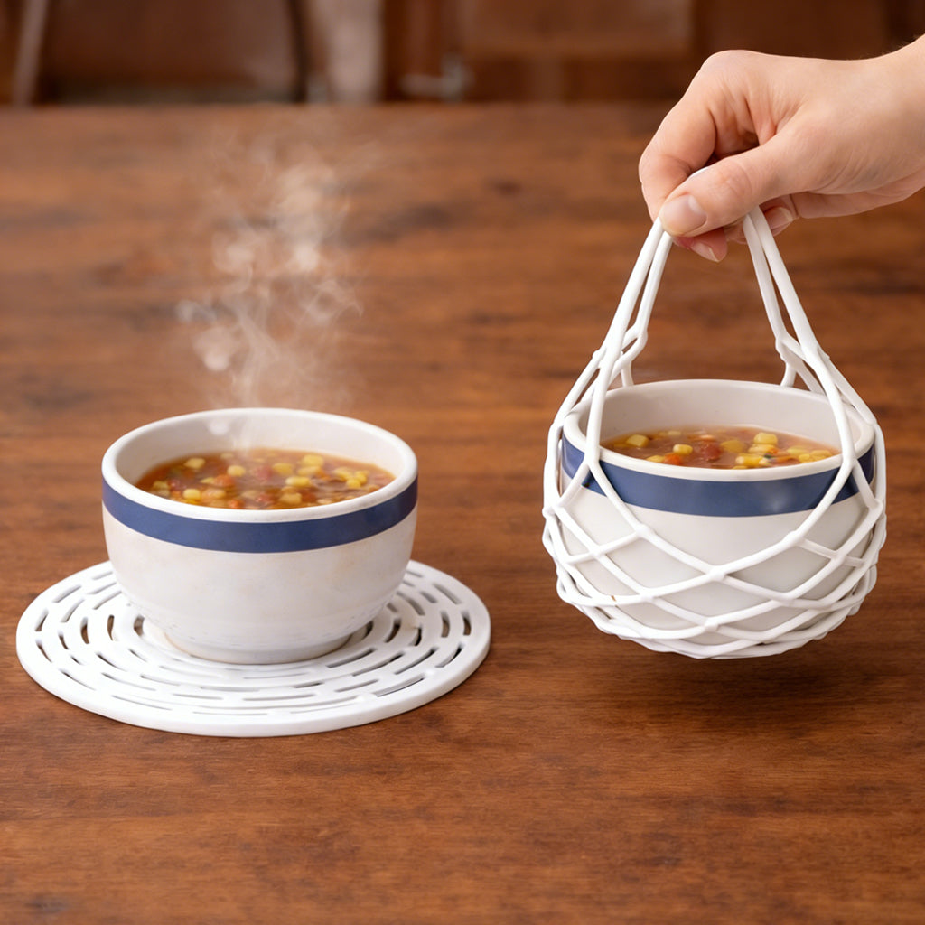 Aras™ 2-in-1 Zero-Aras™ Silicone Mesh Bag & Heat-Resistant Trivet Mat for Hot Bowls (Offer)