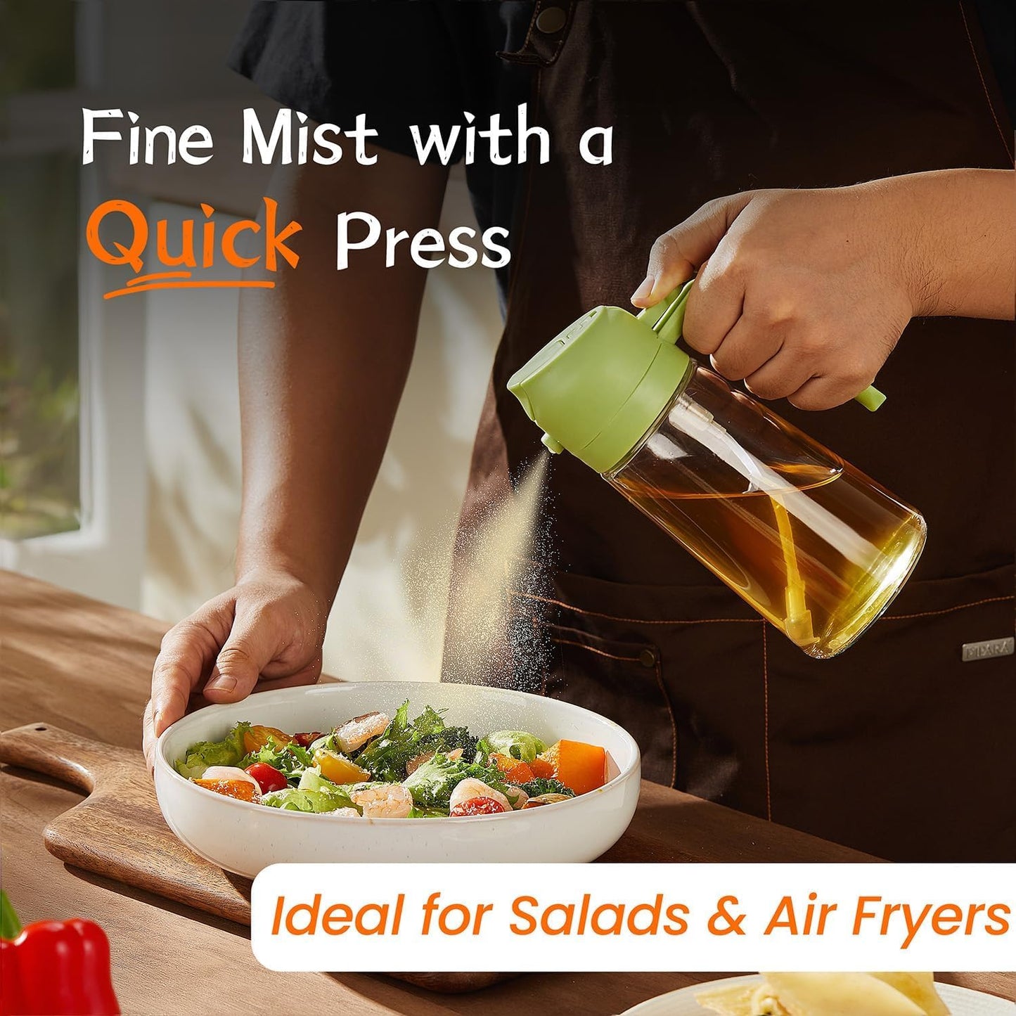 2-in-1 Oil Sprayer and Dispenser Bottle - 500ML for Kitchen, Cooking, BBQ, Air Fryer, Salad, Frying, Baking | Transparent