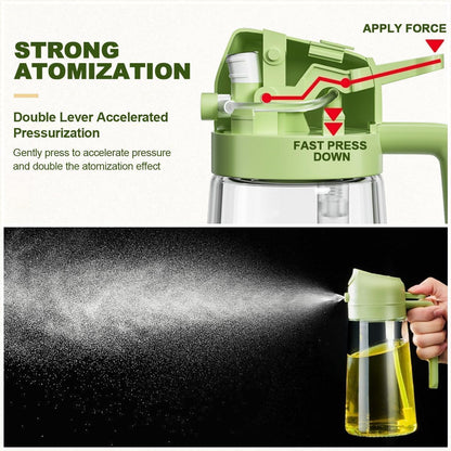 2-in-1 Oil Sprayer and Dispenser Bottle - 500ML for Kitchen, Cooking, BBQ, Air Fryer, Salad, Frying, Baking | Transparent