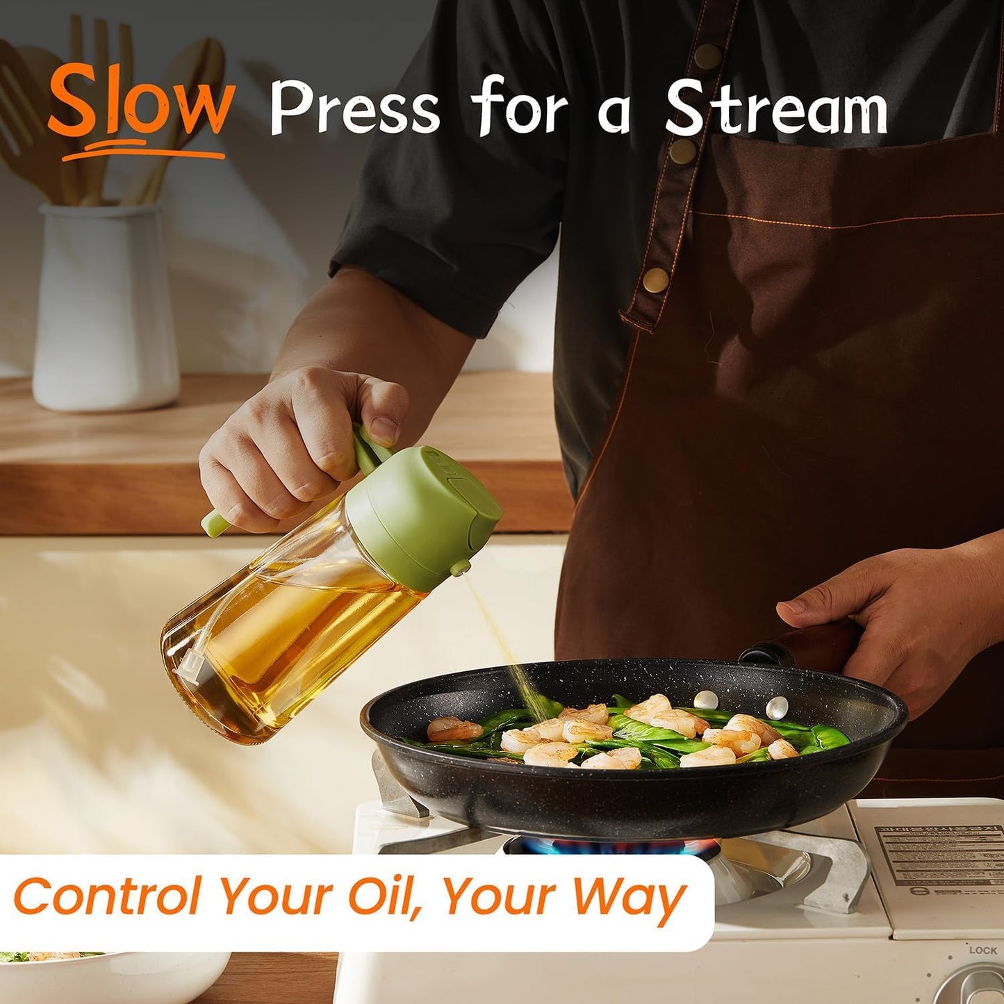2-in-1 Oil Sprayer and Dispenser Bottle - 500ML for Kitchen, Cooking, BBQ, Air Fryer, Salad, Frying, Baking | Transparent