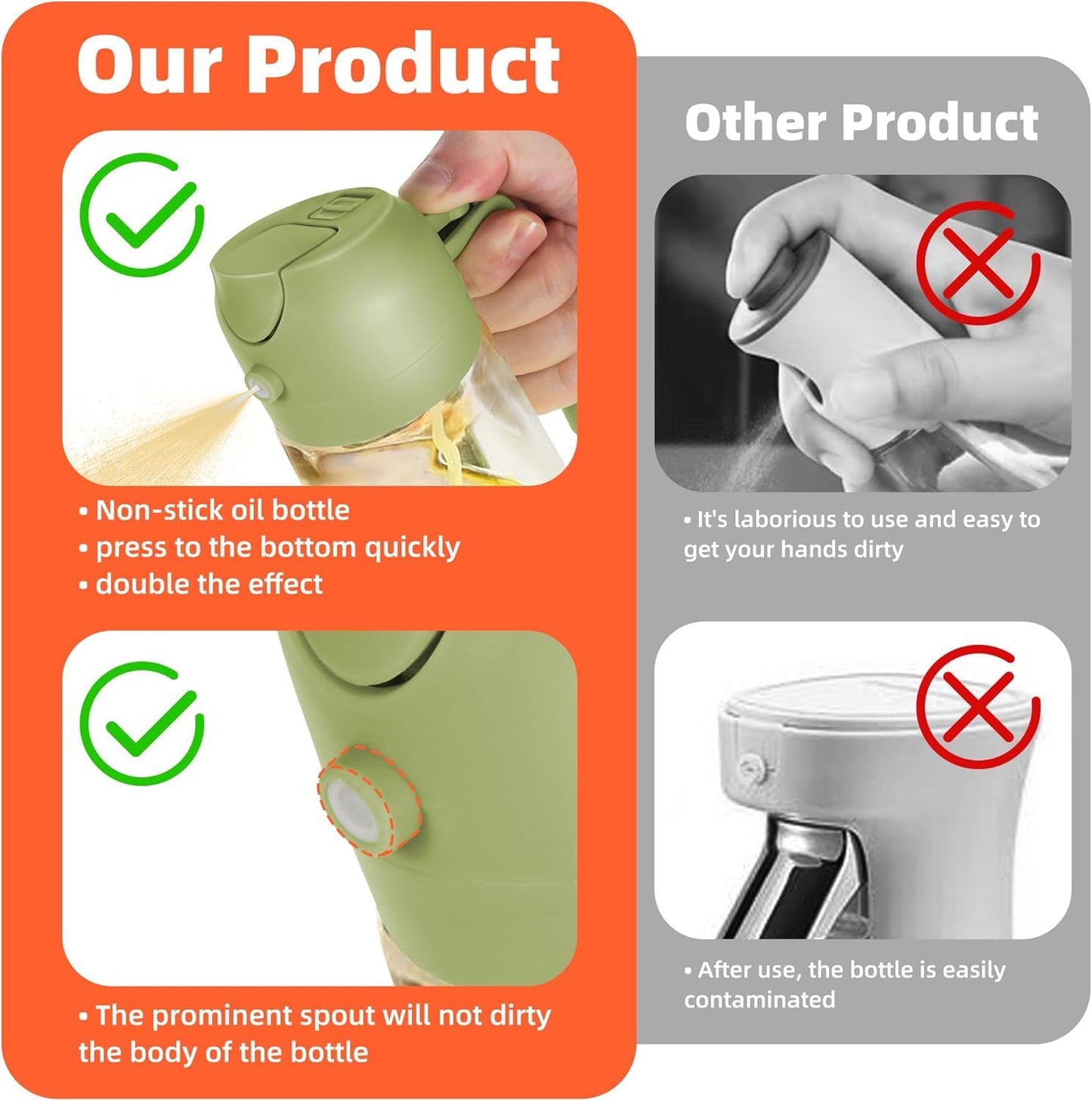 2-in-1 Oil Sprayer and Dispenser Bottle - 500ML for Kitchen, Cooking, BBQ, Air Fryer, Salad, Frying, Baking | Transparent