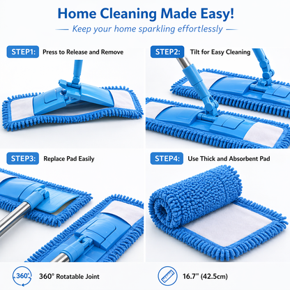Aras™ Detachable Coral Fleece Flat Mop with Stainless Steel Handle
