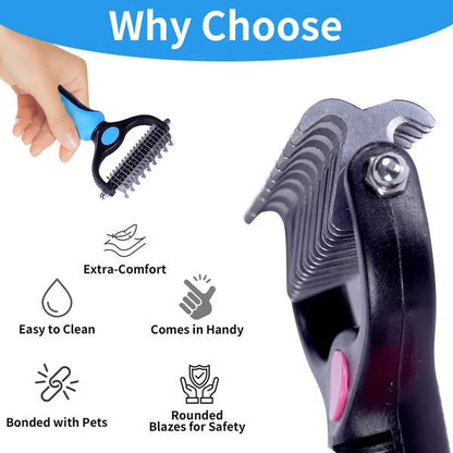 Aras™ Professional Double-Sided Pet Grooming Rake ✨ Undercoat Deshedding Tool for Dogs & Cats 🐶🐱