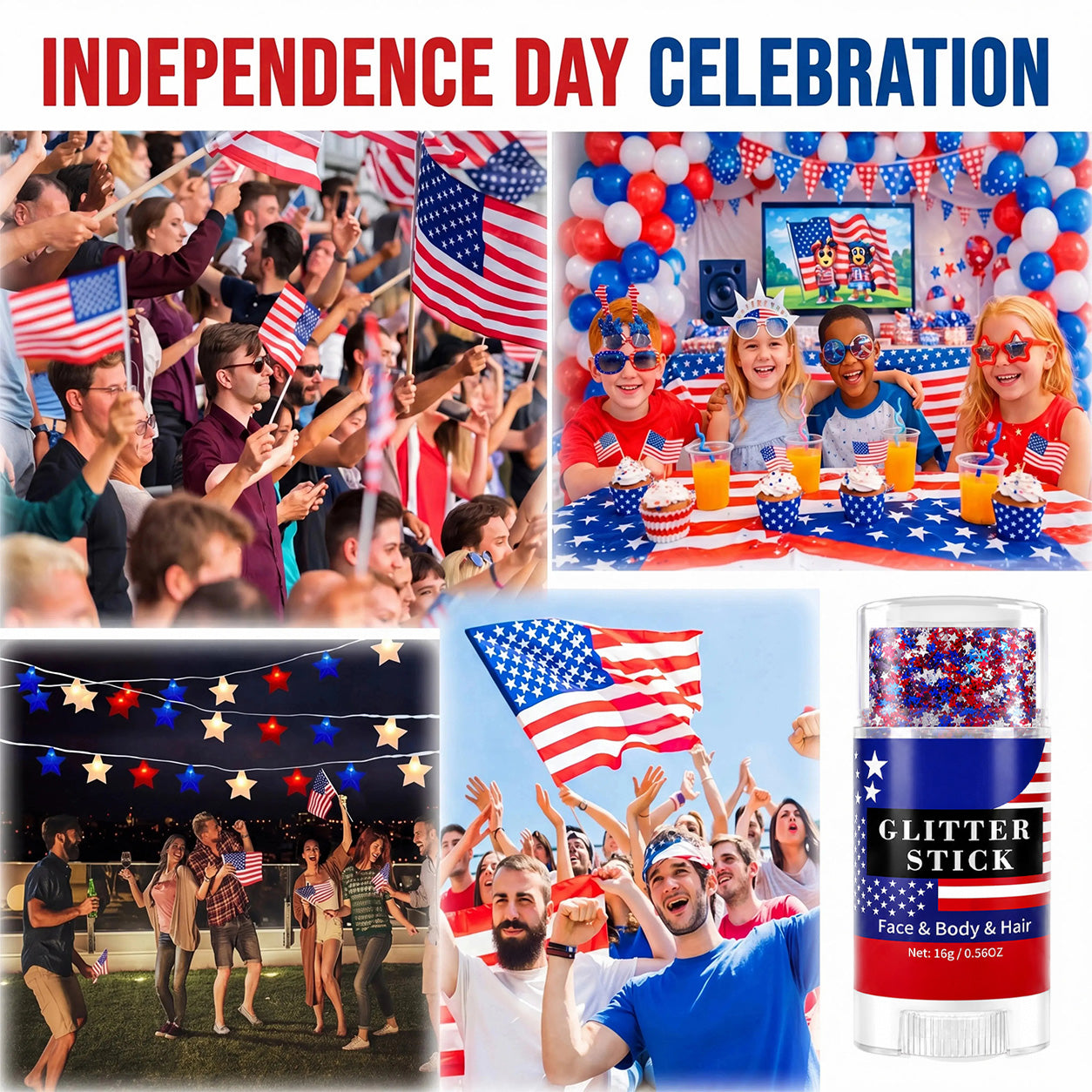 Aras™ 3-in-1 Patriotic Glow😍✨Red, White & Blue Glitter Body Stick (Offer)