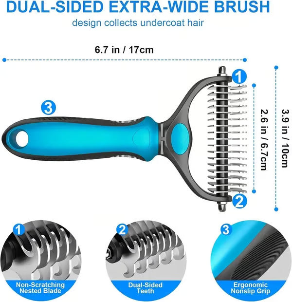 Aras™ Professional Double-Sided Pet Grooming Rake ✨ Undercoat Deshedding Tool for Dogs & Cats 🐶🐱
