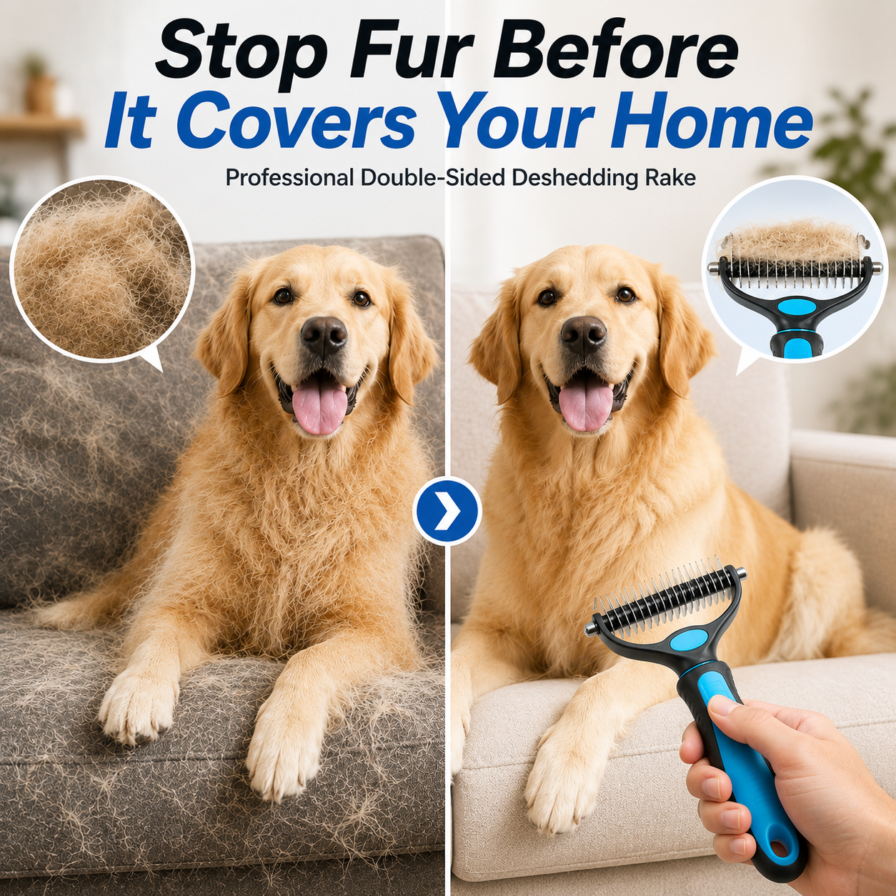 Aras™ Professional Double-Sided Pet Grooming Rake ✨ Undercoat Deshedding Tool for Dogs & Cats 🐶🐱