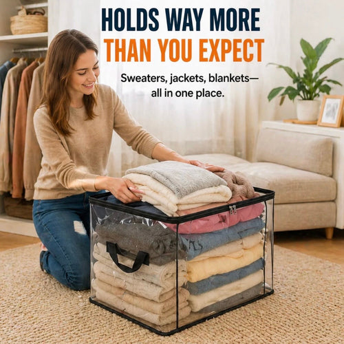 ⏳LAST DAY BUY 3 GET 2 FREE!!💕Aras™ Transparent Storage Bag – Large, Dust & Moisture-Proof with Handle✨