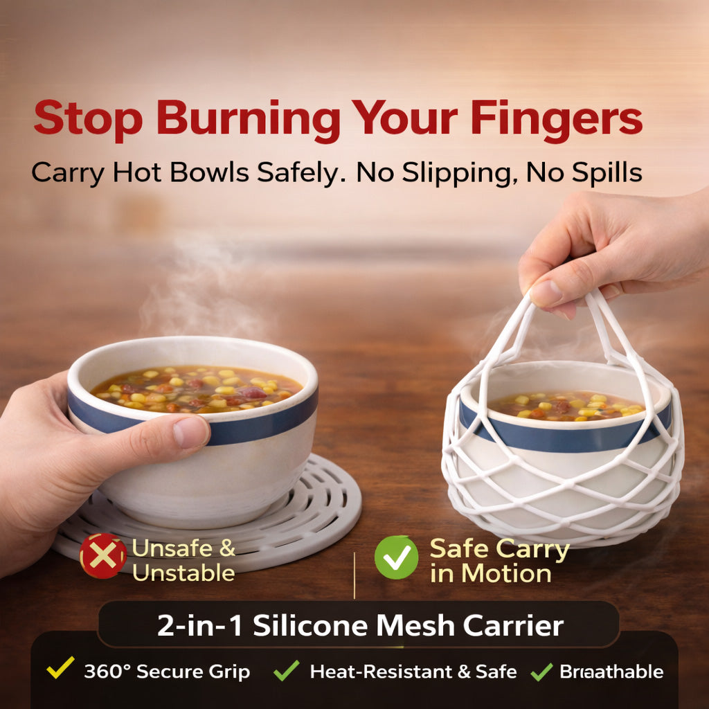 Aras™ 2-in-1 Zero-Aras™ Silicone Mesh Bag & Heat-Resistant Trivet Mat for Hot Bowls (Offer)