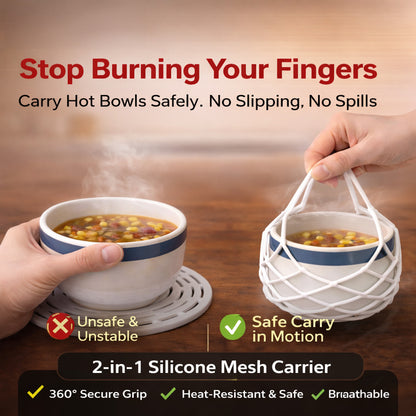 Aras™ 2-in-1 Zero-Aras™ Silicone Mesh Bag & Heat-Resistant Trivet Mat for Hot Bowls (Offer)